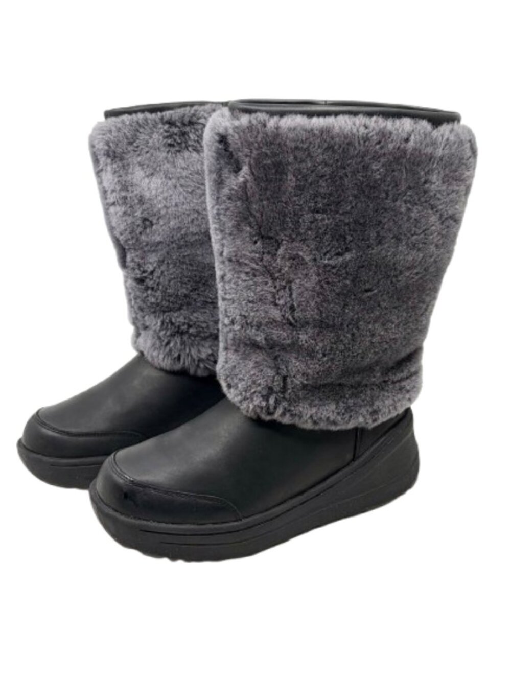 UGG~Marien Waterproof~BLACK LEATHER GREY SHEEPSKIN SHEARLING CUFF Size 8